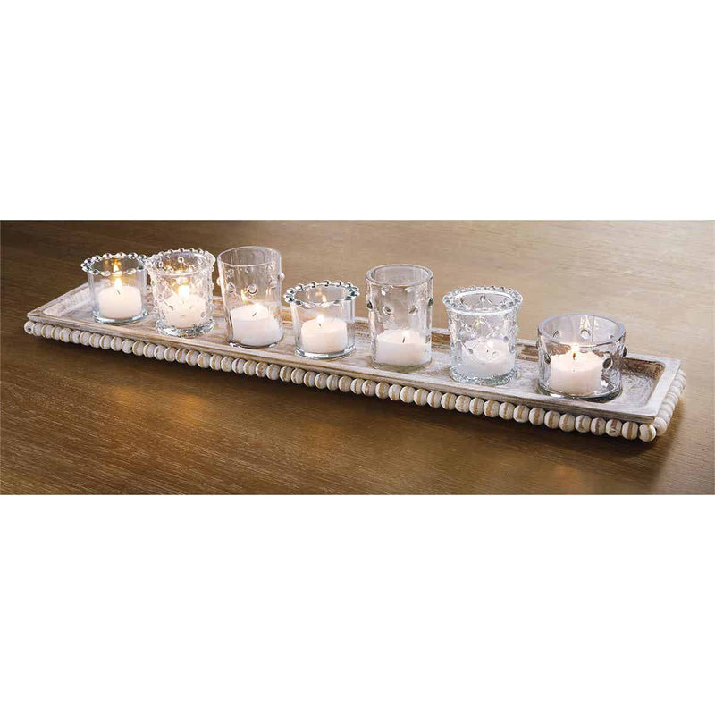 Mud Pie Beaded Tray & Glass Votive Set