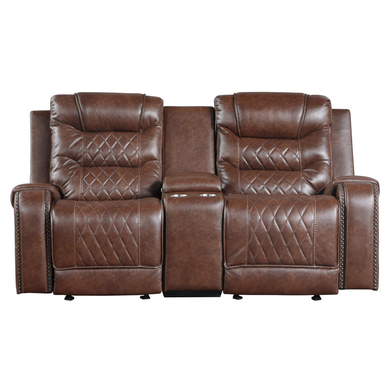 Homelegance Putnam Reclining Fabric Loveseat with Console 9405BR-2 IMAGE 1