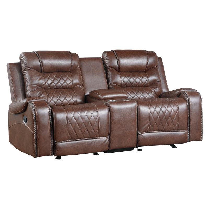 Homelegance Putnam Reclining Fabric Loveseat with Console 9405BR-2 IMAGE 2