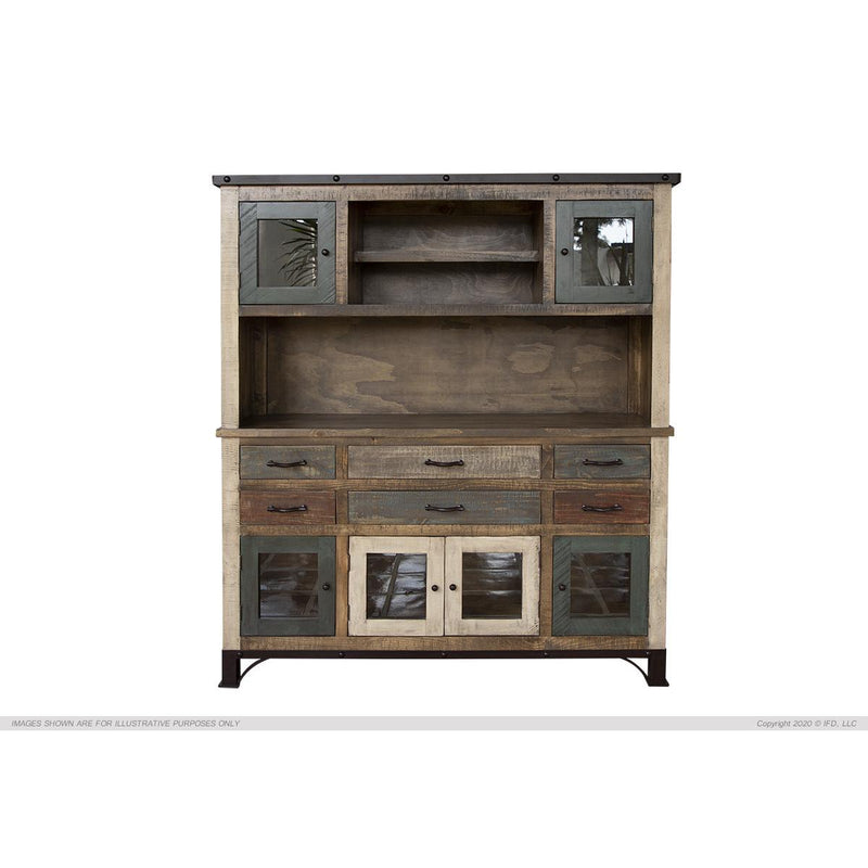 International Furniture Direct Antique Multicolor Buffet & Hutch IFD9671HUT IMAGE 1