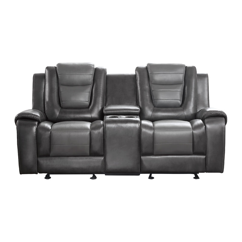 Homelegance Briscoe Reclining Leather Look Loveseat with Console 9470GY-2 IMAGE 1