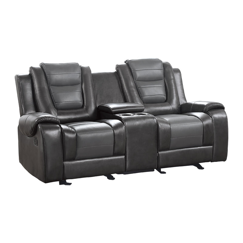 Homelegance Briscoe Reclining Leather Look Loveseat with Console 9470GY-2 IMAGE 2