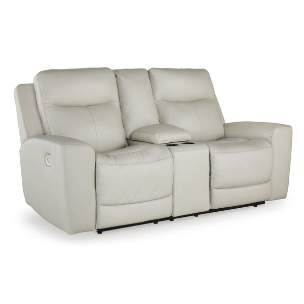 Signature Design by Ashley Mindanao Power Reclining Leather Match Loveseat U5950518 IMAGE 1