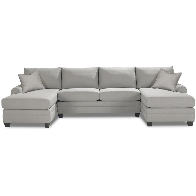 Bassett Carolina Fabric 3 pc Sectional Carolina 3851-CSECT 3 pc Fabric Sock Arm Double Chaise Sectional - Texture Gray IMAGE 1