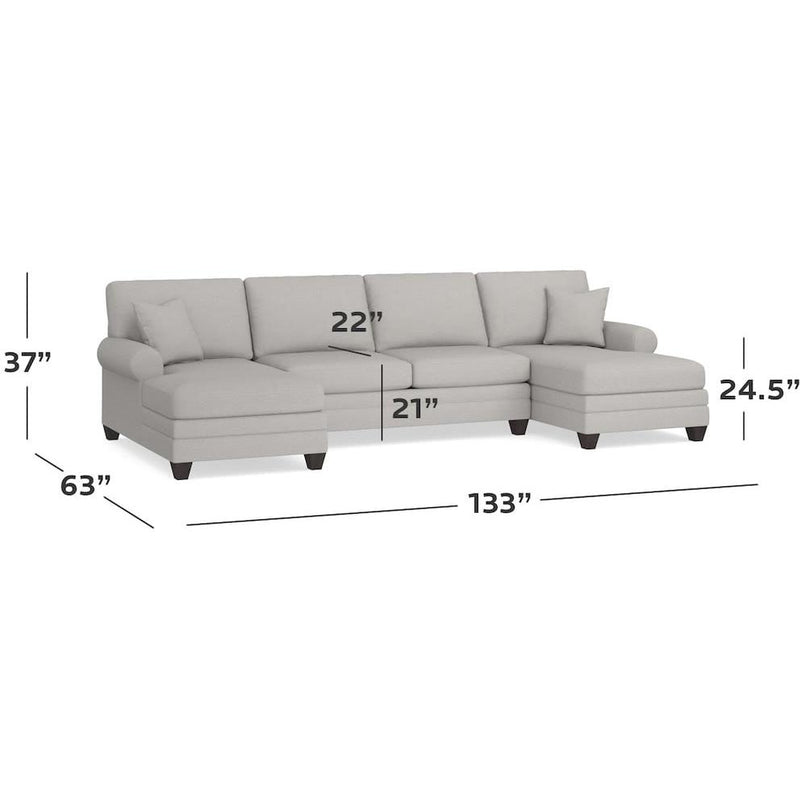 Bassett Carolina Fabric 3 pc Sectional Carolina 3851-CSECT 3 pc Fabric Sock Arm Double Chaise Sectional - Texture Gray IMAGE 2