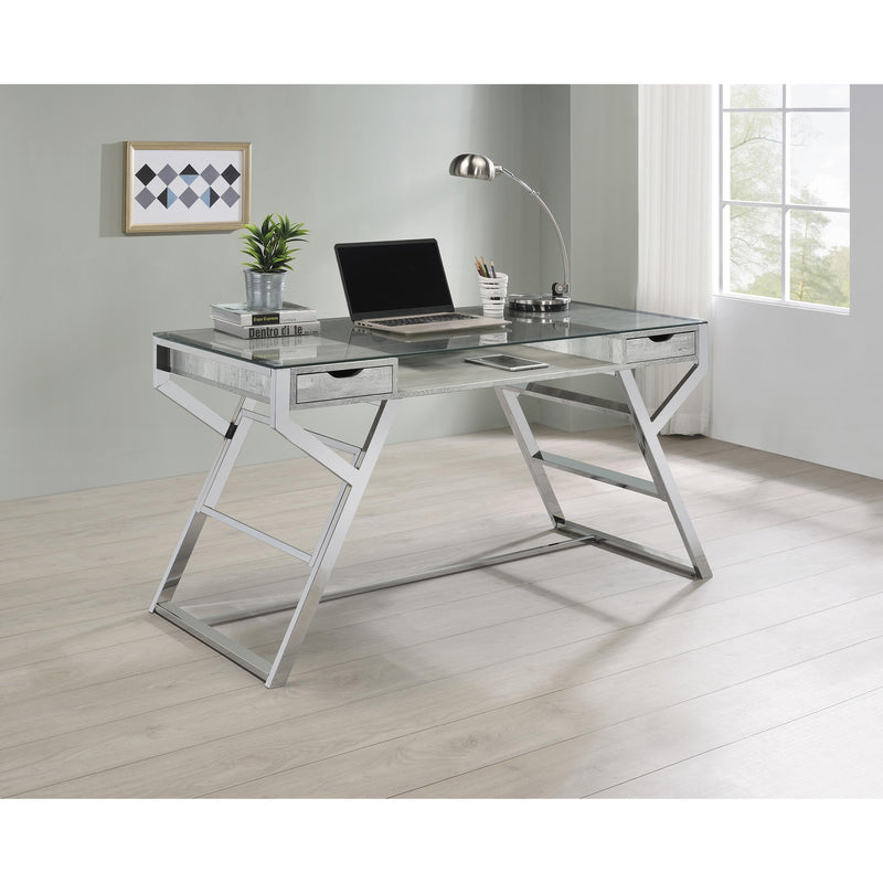 Coaster Furniture Emelle 882116 2-Drawer Glass Top Writing Desk - Grey Driftwood/Chrome IMAGE 3