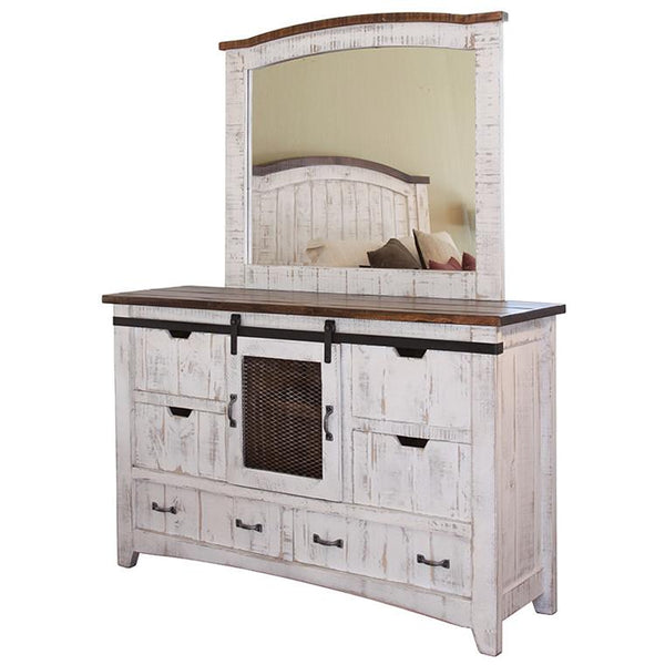 International Furniture Direct Pueblo White 6-Drawer Dresser with Mirror IFD360DSR/IFD360MIRR IMAGE 1