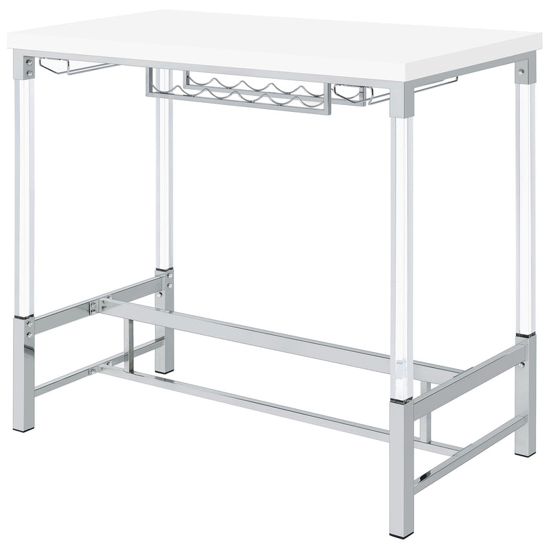 Coaster Furniture Norcrest 182101 Pub Height Bar Table with Acrylic Legs and Wine Storage - White High Gloss IMAGE 4