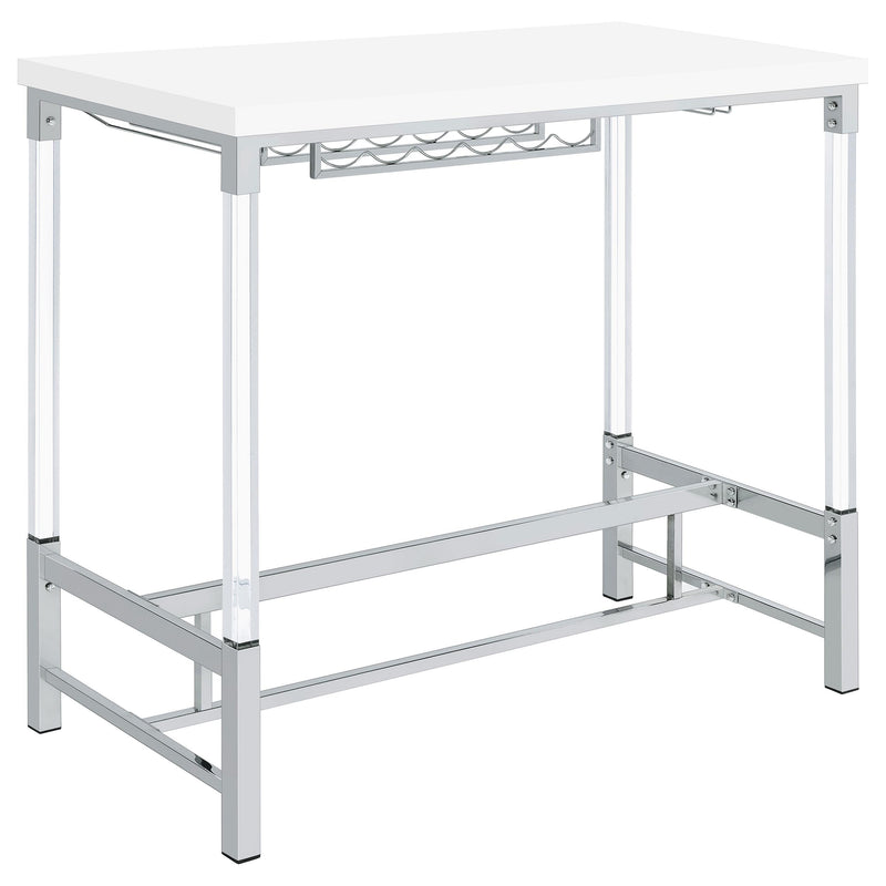 Coaster Furniture Norcrest 182101 Pub Height Bar Table with Acrylic Legs and Wine Storage - White High Gloss IMAGE 6