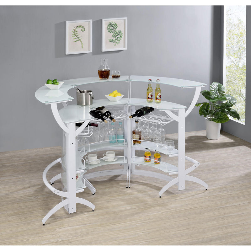 Coaster Furniture Dallas 182136-S3 Curved Bar Unit - White/Frosted Glass IMAGE 3