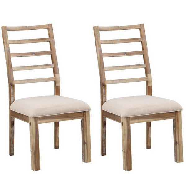 Coast2Coast Cliff 66114 Farmhouse Set of 2 Rustic Wood and Upholstered Dining Side Chairs with Slat Back- Weathered Natural Finish IMAGE 1