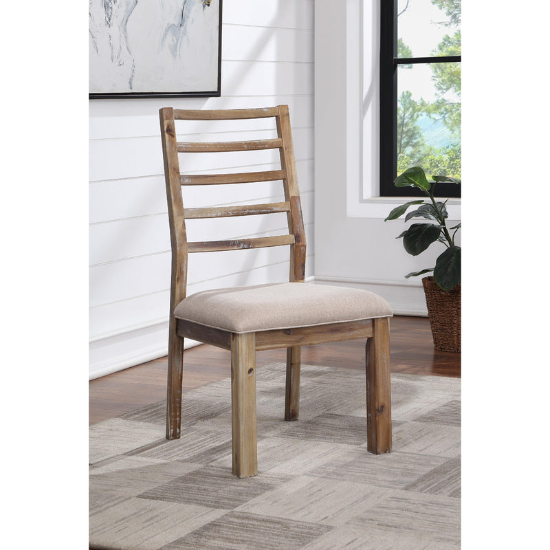 Coast2Coast Cliff 66114 Farmhouse Set of 2 Rustic Wood and Upholstered Dining Side Chairs with Slat Back- Weathered Natural Finish IMAGE 4