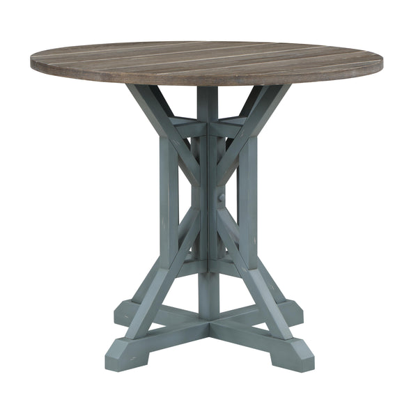 Coast2Coast Wharf 66121 Coastal Round Counter Height Accent Dining Table with Plank Style Top and Trestle Base IMAGE 1