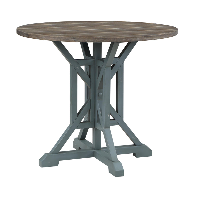 Coast2Coast Wharf 66121 Coastal Round Counter Height Accent Dining Table with Plank Style Top and Trestle Base IMAGE 2