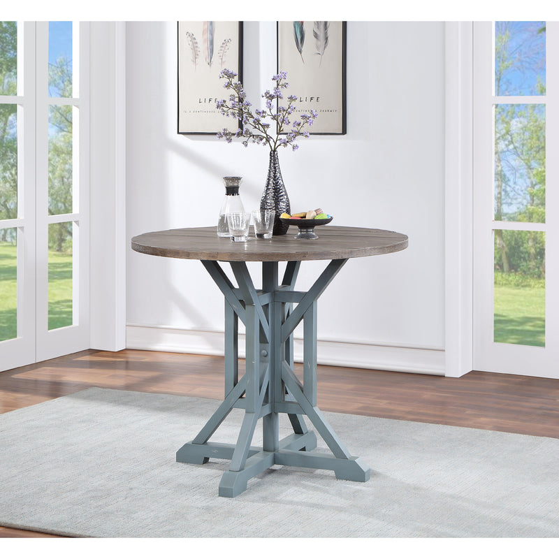Coast2Coast Wharf 66121 Coastal Round Counter Height Accent Dining Table with Plank Style Top and Trestle Base IMAGE 3