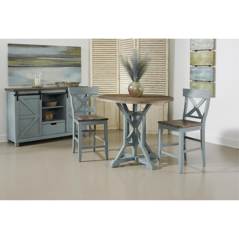 Coast2Coast Wharf 66121 Coastal Round Counter Height Accent Dining Table with Plank Style Top and Trestle Base IMAGE 4