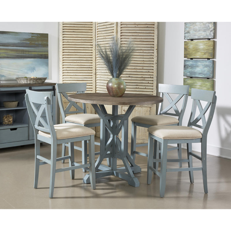 Coast2Coast Wharf 66121 Coastal Round Counter Height Accent Dining Table with Plank Style Top and Trestle Base IMAGE 5