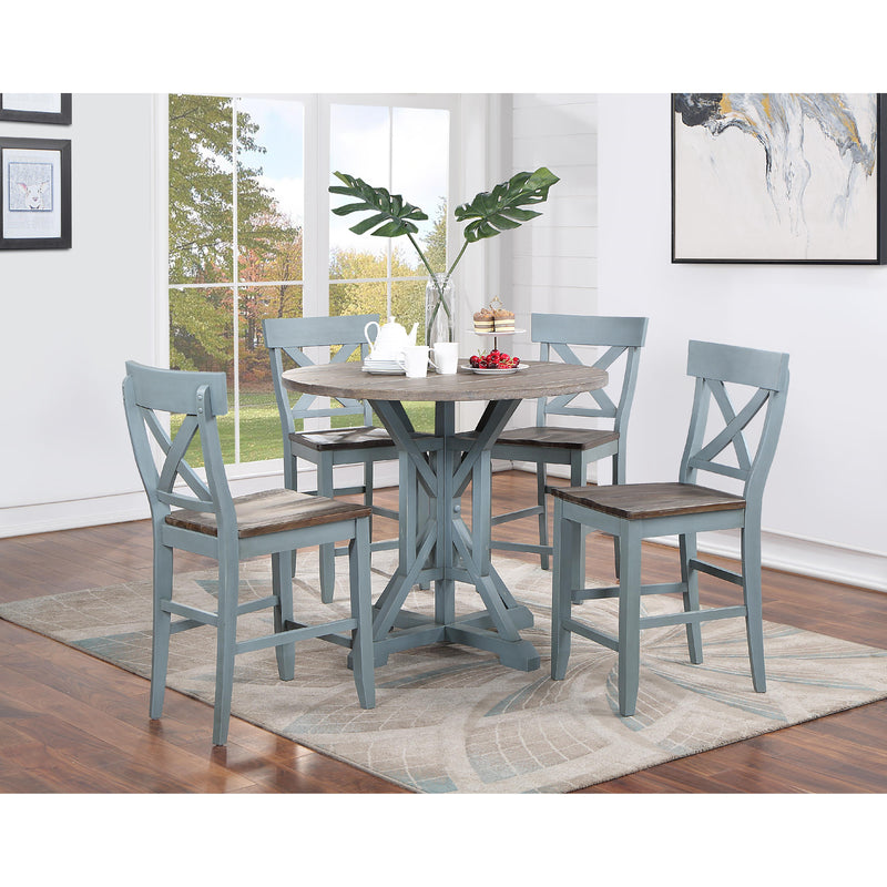 Coast2Coast Wharf 66121 Coastal Round Counter Height Accent Dining Table with Plank Style Top and Trestle Base IMAGE 6