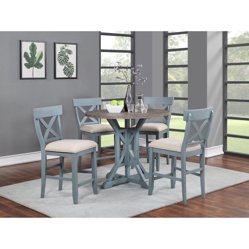 Coast2Coast Wharf 66121 Coastal Round Counter Height Accent Dining Table with Plank Style Top and Trestle Base IMAGE 7