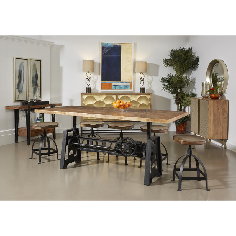 Coast2Coast Sunny 69210 Solid Wood 6 Person Adjustable Height Dining Table with Offset Sunburst Patterned Top and Cast Iron Crank Base IMAGE 3