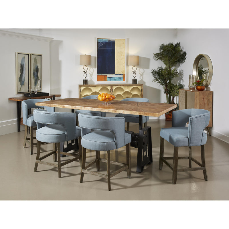 Coast2Coast Sunny 69210 Solid Wood 6 Person Adjustable Height Dining Table with Offset Sunburst Patterned Top and Cast Iron Crank Base IMAGE 4