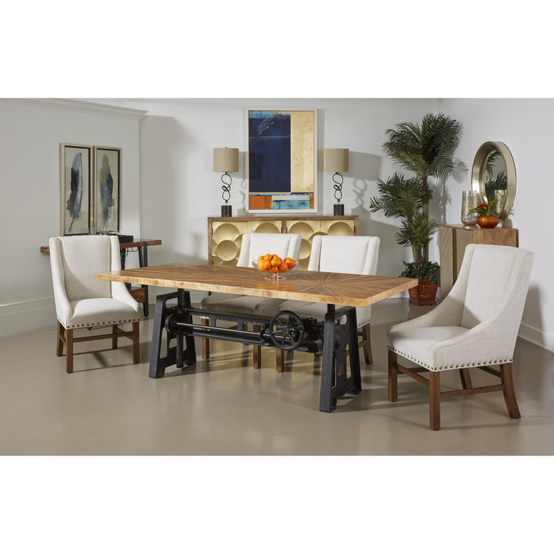 Coast2Coast Sunny 69210 Solid Wood 6 Person Adjustable Height Dining Table with Offset Sunburst Patterned Top and Cast Iron Crank Base IMAGE 5