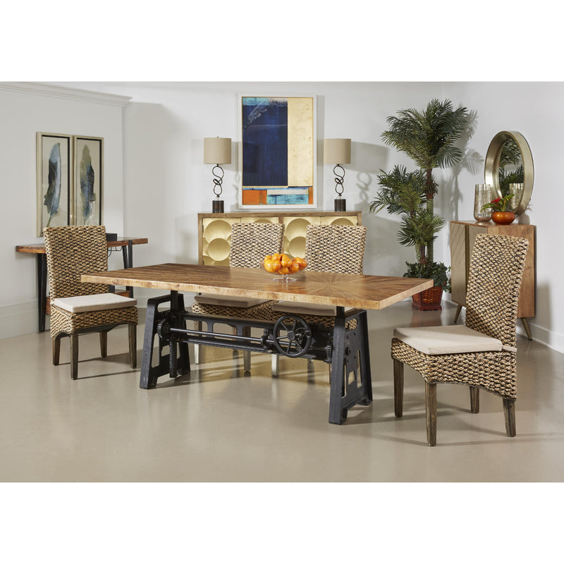 Coast2Coast Sunny 69210 Solid Wood 6 Person Adjustable Height Dining Table with Offset Sunburst Patterned Top and Cast Iron Crank Base IMAGE 6
