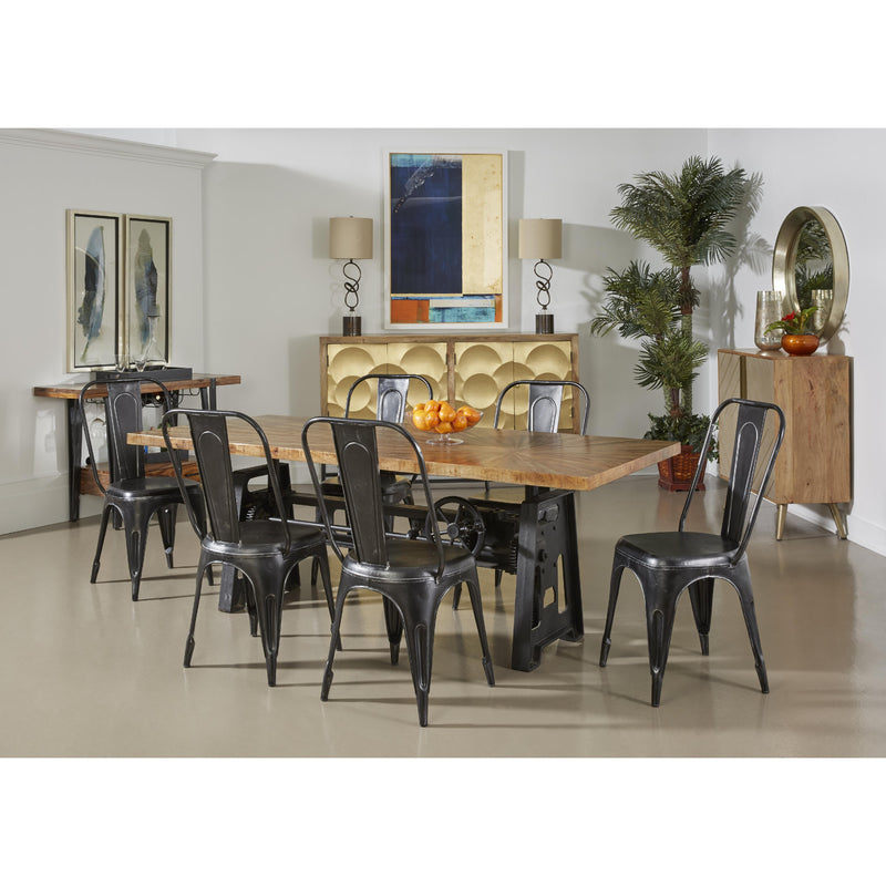 Coast2Coast Sunny 69210 Solid Wood 6 Person Adjustable Height Dining Table with Offset Sunburst Patterned Top and Cast Iron Crank Base IMAGE 7