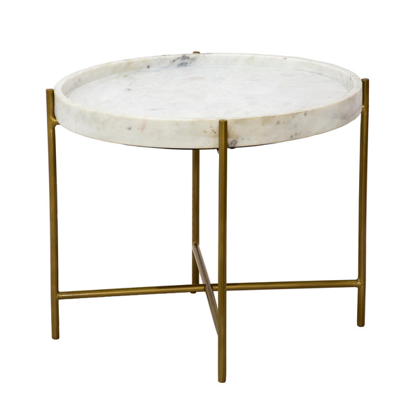 Coast2Coast Diane 69217 Round White Marble Tray Style Topped Accent End Table with Gold Iron Base IMAGE 1