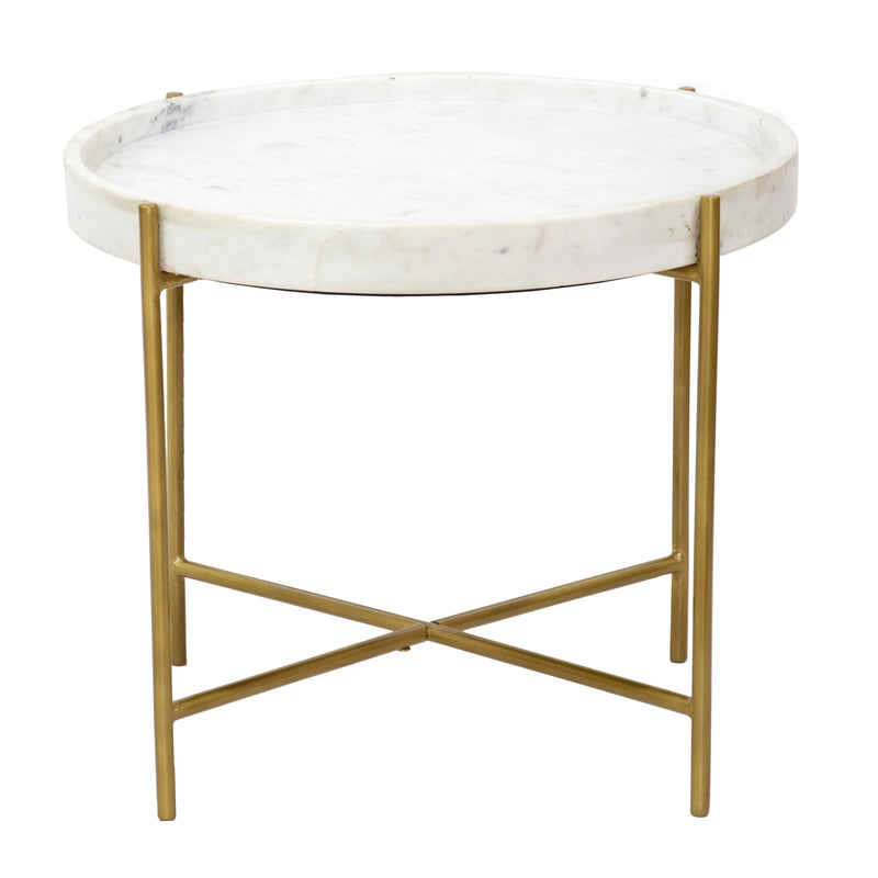 Coast2Coast Diane 69217 Round White Marble Tray Style Topped Accent End Table with Gold Iron Base IMAGE 2