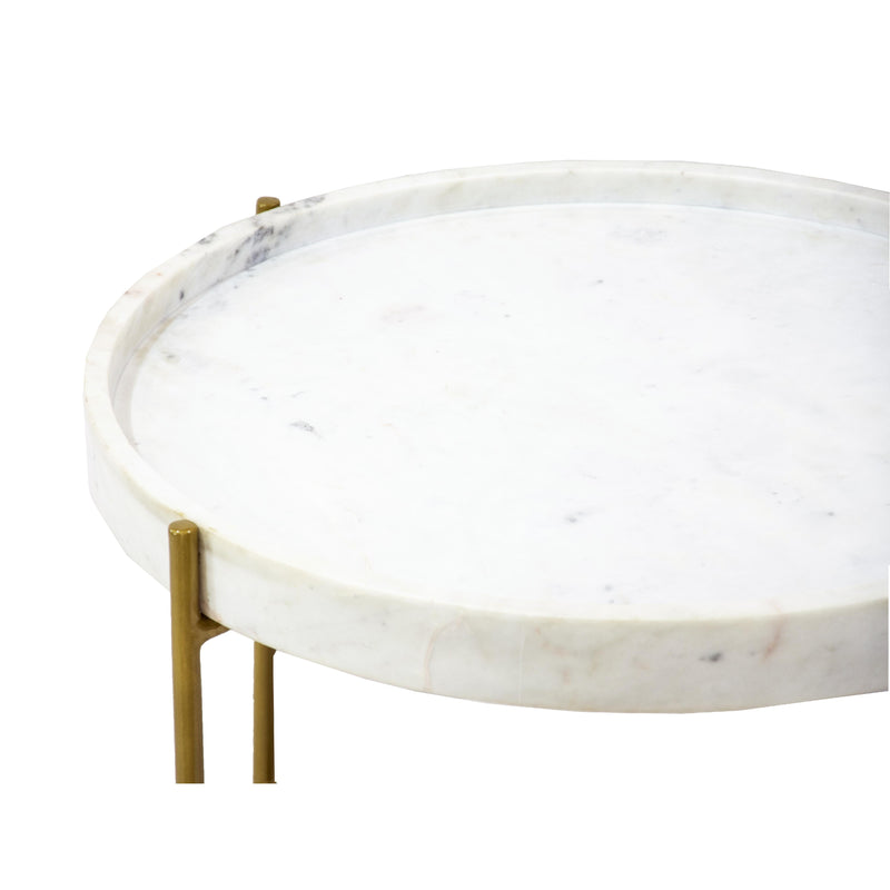 Coast2Coast Diane 69217 Round White Marble Tray Style Topped Accent End Table with Gold Iron Base IMAGE 4