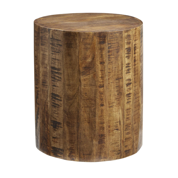 Coast2Coast Emma 69245 Eclectic Solid Wood Drum Shape Accent Stool with Chatter Marks IMAGE 1