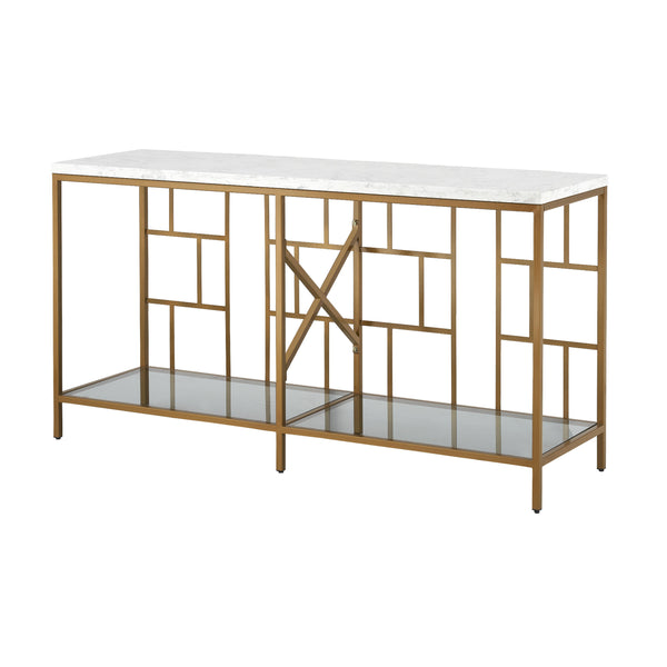 Coast2Coast Georgia 71106 Contemporary Style Console Table with Marble Top and Tempered Glass Shelf - Gold Finished Base IMAGE 1