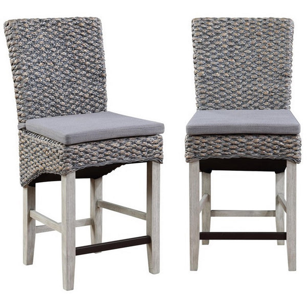 Coast2Coast Quincy 71155 Set of 2 Coastal Seagrass Counter Height Dining Barstools with with grey seat and Cushion IMAGE 1