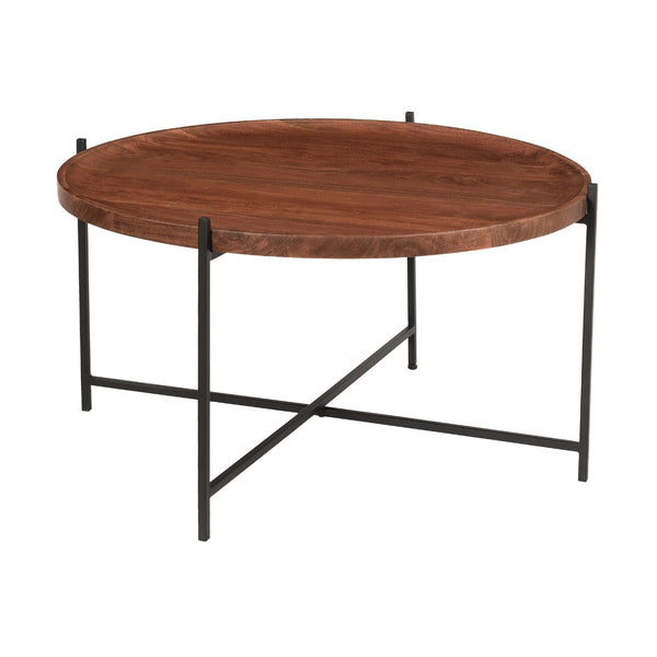 Coast2Coast Brant 73317 Contemporary Round Tray Top Cocktail or Coffee Table with Black Metal Legs IMAGE 1
