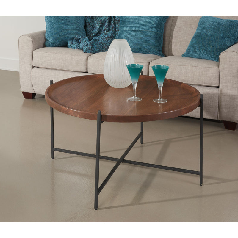 Coast2Coast Brant 73317 Contemporary Round Tray Top Cocktail or Coffee Table with Black Metal Legs IMAGE 4