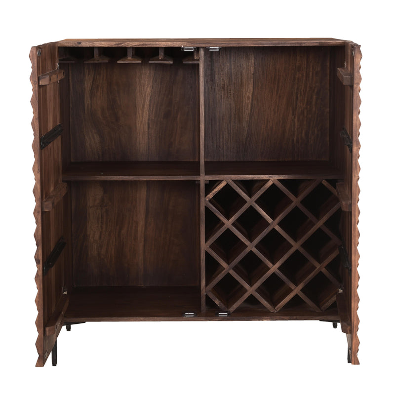 Coast2Coast Atwood 73335 Exotic Solid Sheesham Wood 2 Door Bar Cabinet with Wine Bottle and Stemware Holder IMAGE 4