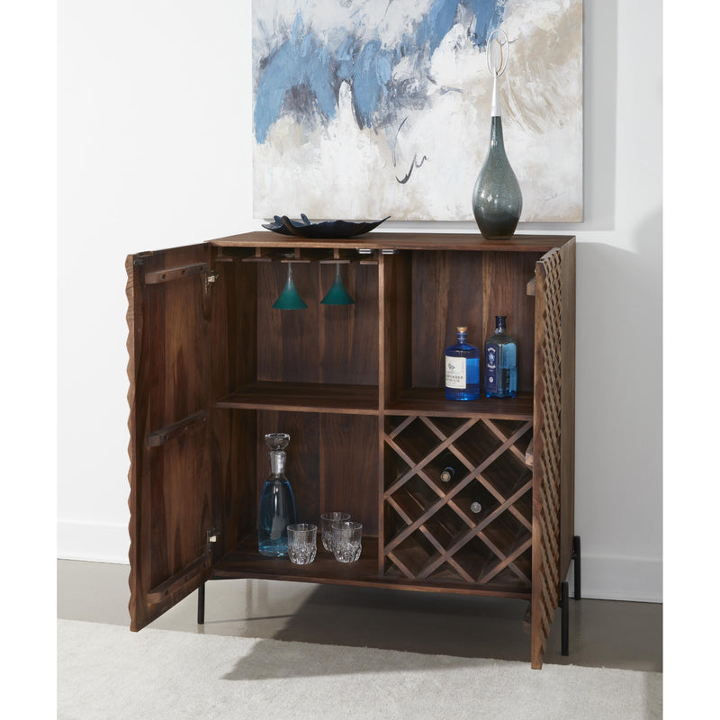 Coast2Coast Atwood 73335 Exotic Solid Sheesham Wood 2 Door Bar Cabinet with Wine Bottle and Stemware Holder IMAGE 7
