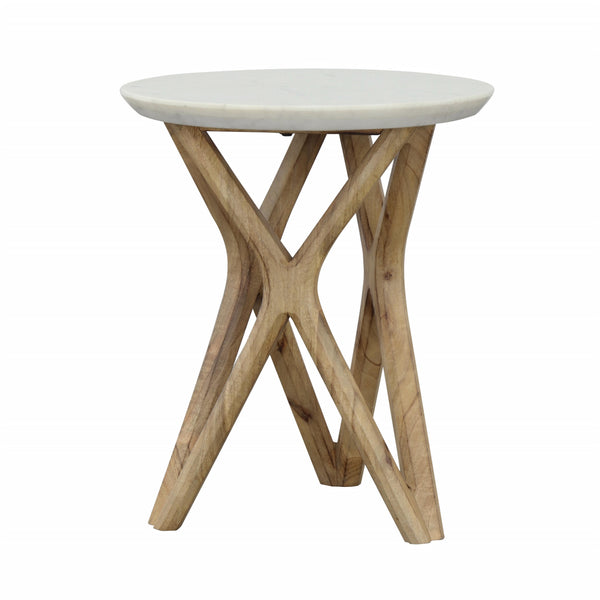 Coast2Coast Zion 77258 Contemporary Marble & Solid Mango Wood Round Accent Table IMAGE 1