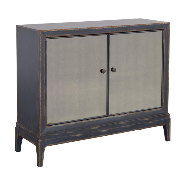 Coast2Coast Boone 90327 Textured Dark Blue Two Door Cabinet with Smoked Glass Inlay IMAGE 1