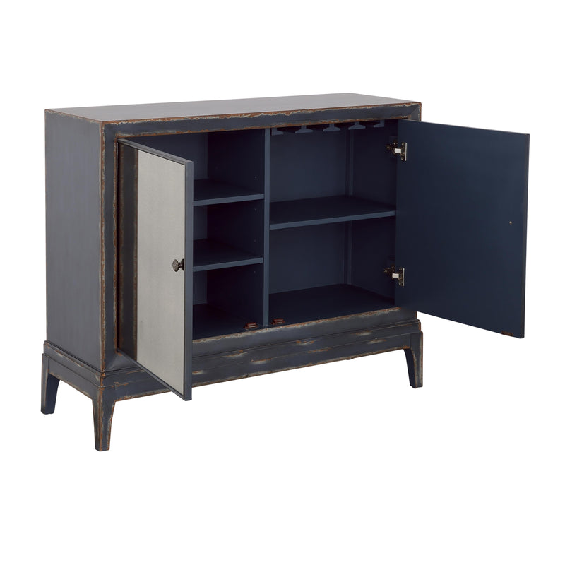 Coast2Coast Boone 90327 Textured Dark Blue Two Door Cabinet with Smoked Glass Inlay IMAGE 3
