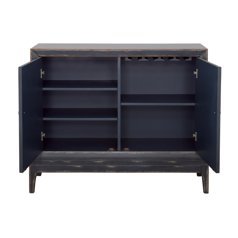 Coast2Coast Boone 90327 Textured Dark Blue Two Door Cabinet with Smoked Glass Inlay IMAGE 4