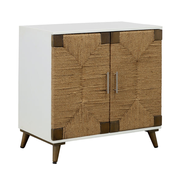 Coast2Coast Amirah 92511 Solid Wood White Two Door Cabinet with Handwoven Jute Details IMAGE 1