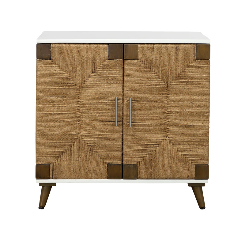 Coast2Coast Amirah 92511 Solid Wood White Two Door Cabinet with Handwoven Jute Details IMAGE 2