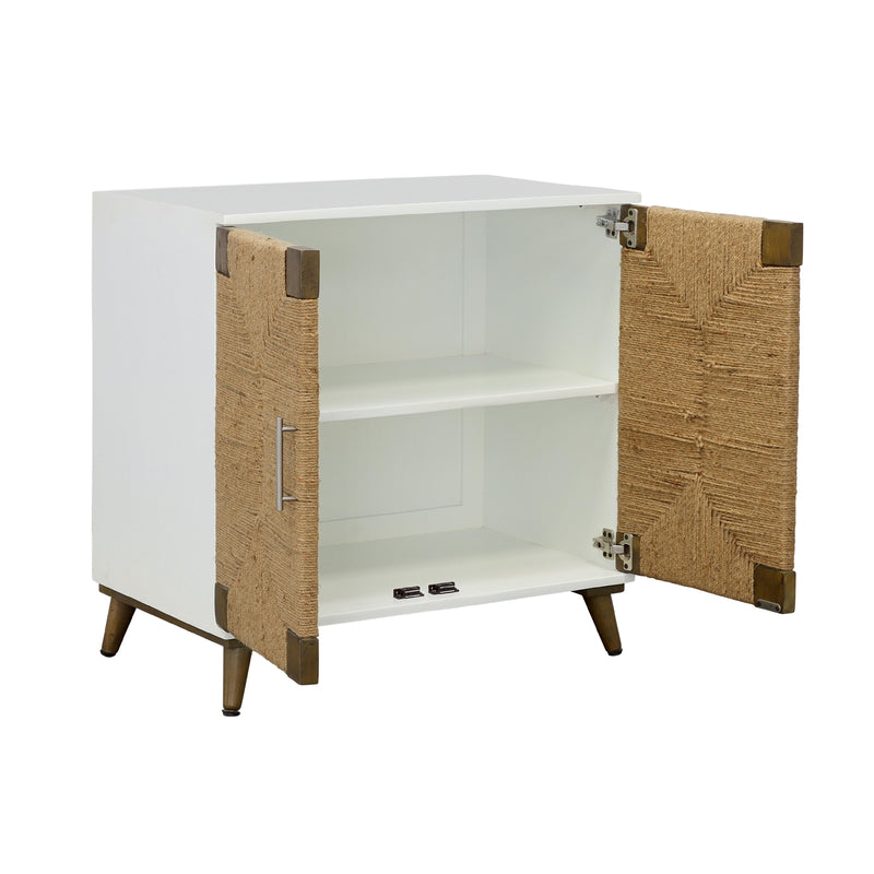 Coast2Coast Amirah 92511 Solid Wood White Two Door Cabinet with Handwoven Jute Details IMAGE 3