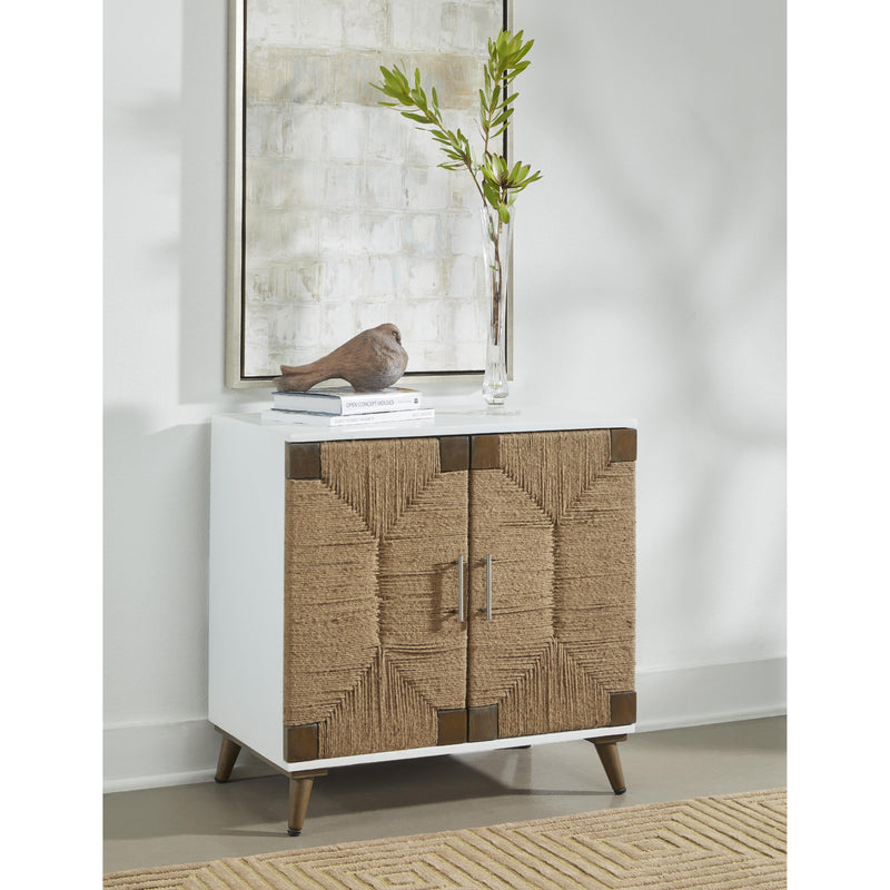 Coast2Coast Amirah 92511 Solid Wood White Two Door Cabinet with Handwoven Jute Details IMAGE 7