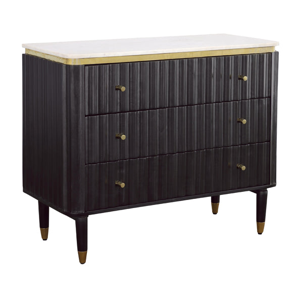Coast2Coast Davina 92529 Transitional Black & Gold Three Drawer Chest with Marble Top IMAGE 1
