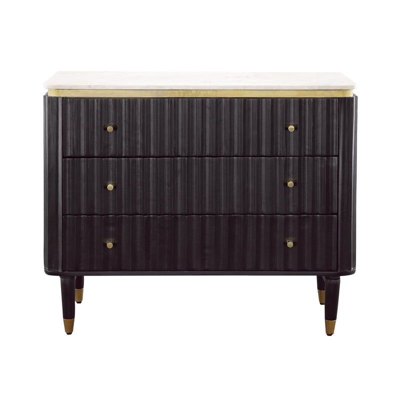 Coast2Coast Davina 92529 Transitional Black & Gold Three Drawer Chest with Marble Top IMAGE 2