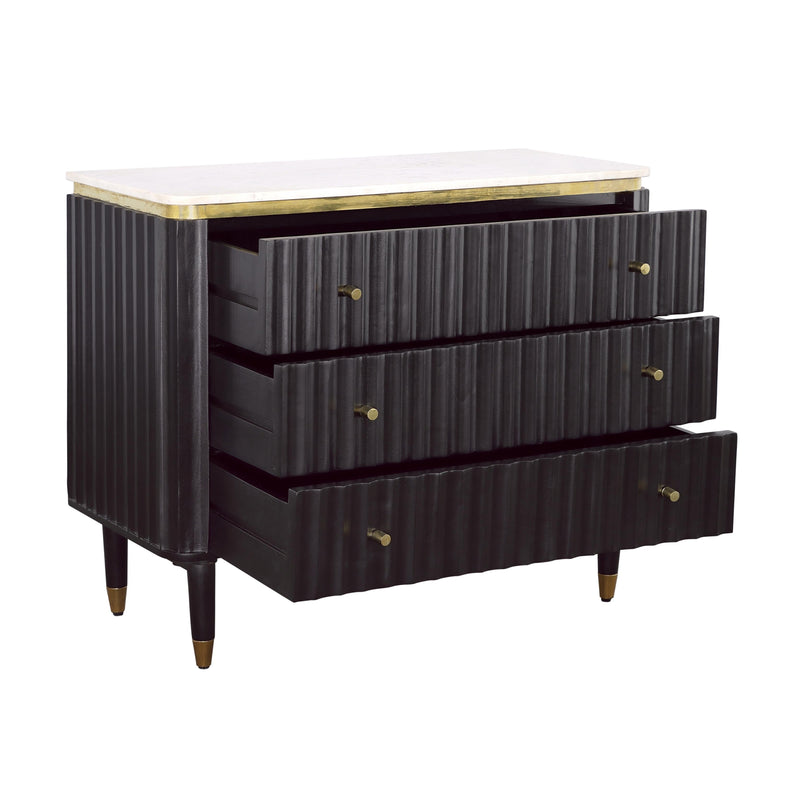 Coast2Coast Davina 92529 Transitional Black & Gold Three Drawer Chest with Marble Top IMAGE 3