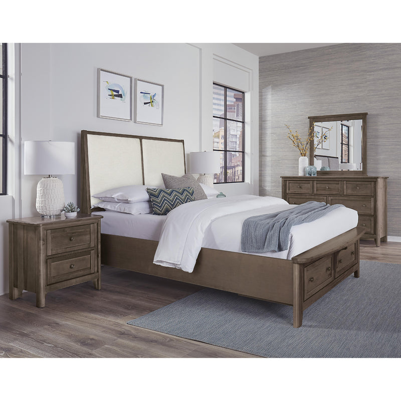 Vaughan-Bassett Woodbridge 820 Queen Upholstered Bed with Storage and White Fabric - Dark Cashmere IMAGE 2